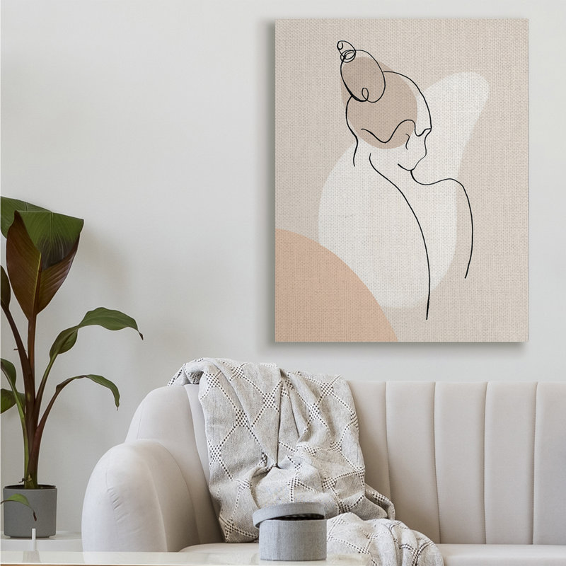 Femme abstraite, dessin au-dessus de formes abstraites par Patricia Pinto - impression, H 48 po x l 36 po, Toile tendue