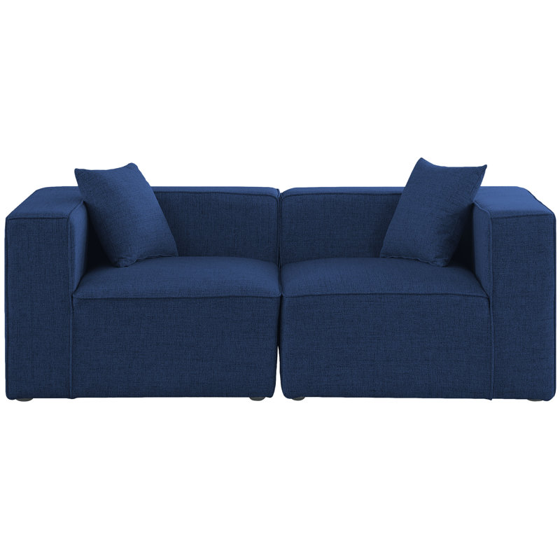 Canapé modulaire Cube, Tissu texturé en lin bleu marine