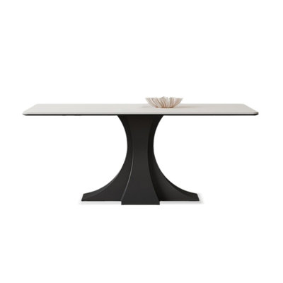 White + Black Rectangular Sintered Stone + Iron Dining Table