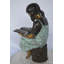 Statue de jeune fille assise et lisant un livre en bronze - Taille: L 16 po x l 12 po x H 27 po.