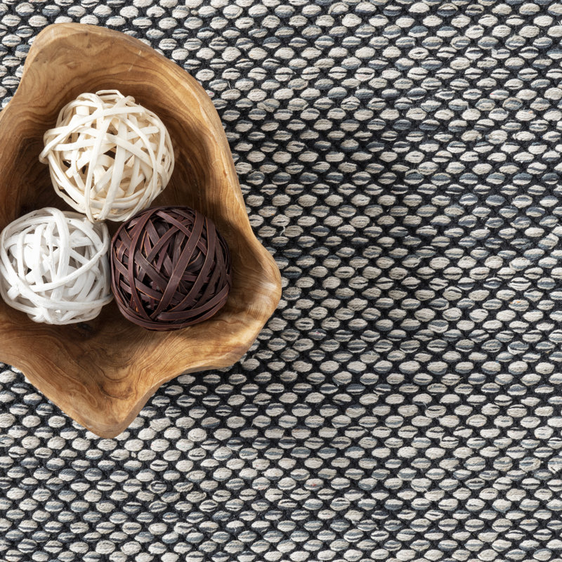 Tapis gris / noir en coton doux touffeté à la main Parnell, Rond 6 pi