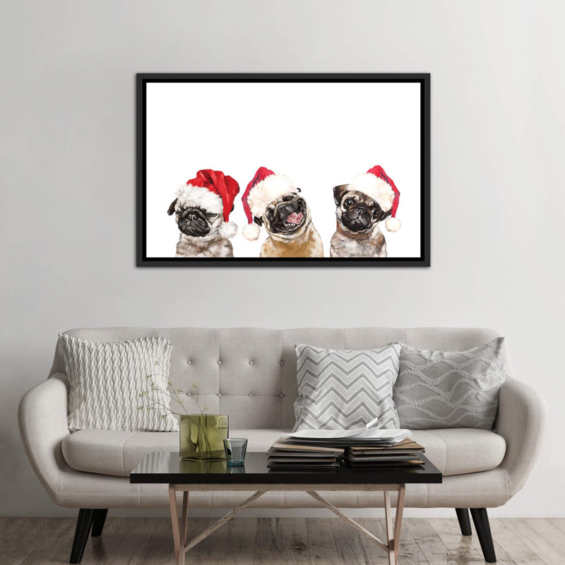 «3 Emotion Pug avant Noël» par Big Nose Work - impression d'art graphique, H 40 po x l 60 po x 1,5 po, Aucun mat
