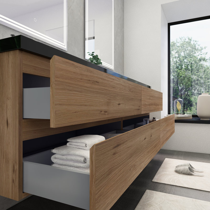 Kirker 72" Wall-Mounted Double Bathroom Vanity Set, Oak