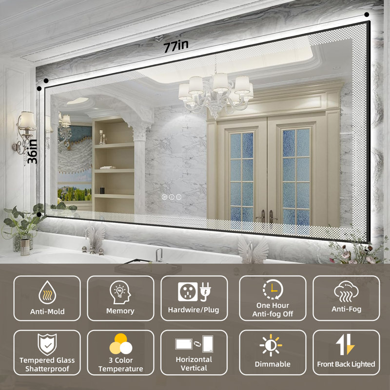 Miroir de salle de bain / meuble-lavabo Aevar, 77 po x 36 po