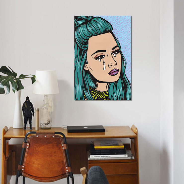 « turquoise en pleurs fille », impression sur toile, H 26 po x l 18 po x P 1,5 po, Toile tendue, Pas de tapis