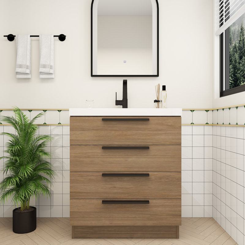 Meuble-lavabo autoportant Carla, 30", Chêne français foncé
