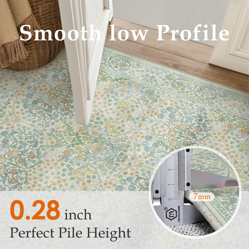 Tapis floral lavable à la machine avec envers antidérapant, Tapis de couloir 2 pi x 8 pi