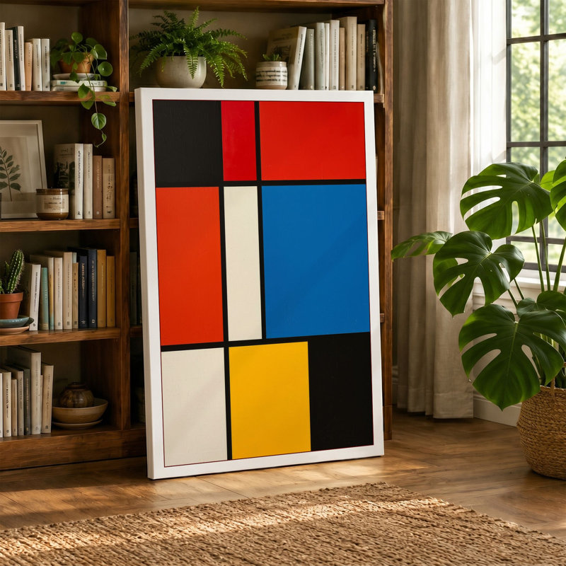 Structured Colour Geometric - Wrapped Canvas, 30x20 - 76.2 x 50.8 cm, Ochre Border