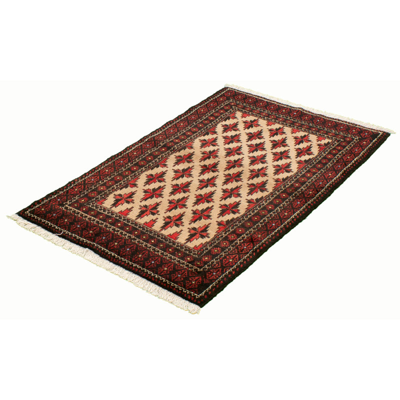 Tapis en laine Herati nouÃ© Ã  la main, couleur kaki et rouge, 106 cm x 193 cm