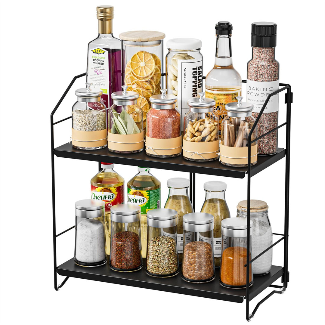 2-Tier Spice Rack, Height-Adjustable, Foldable, Black