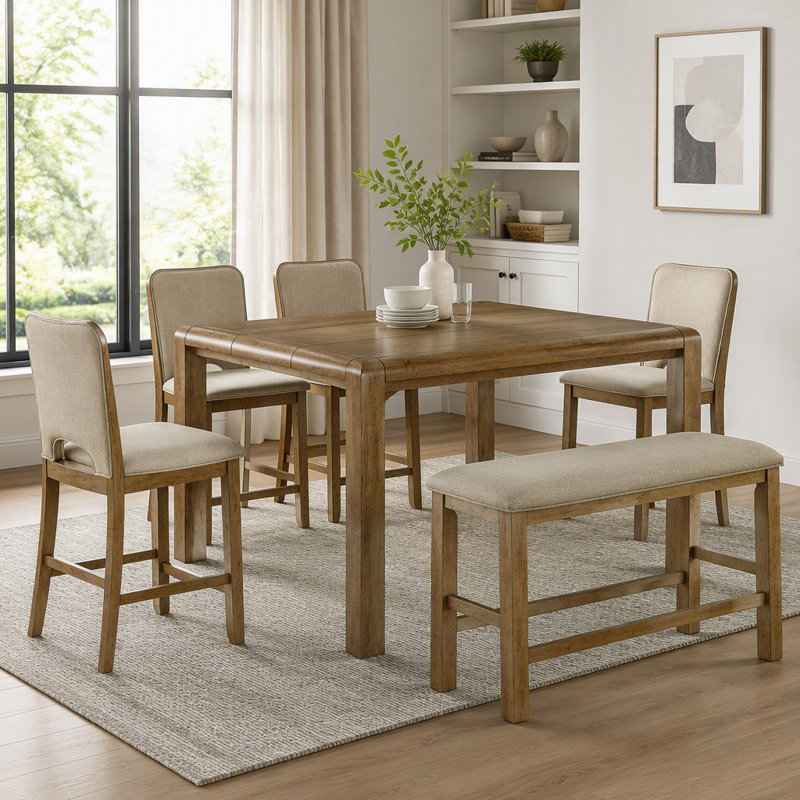 Table de salle à manger carrée extensible de 45,7 cm (18 po) avec plateau de style planches, mobilier de salon en bois