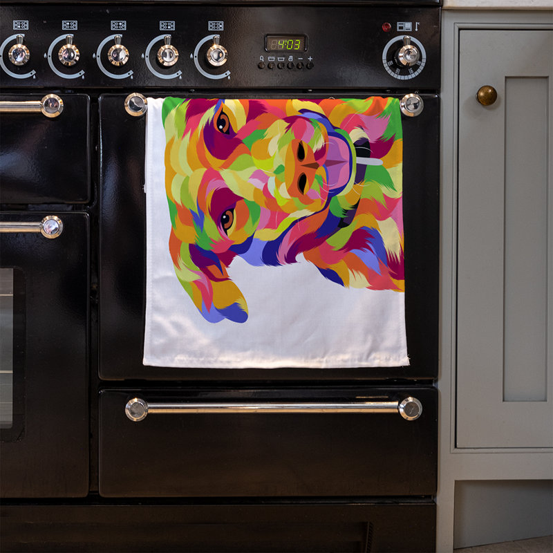 Dubeck Waffle Tea Towel Kitchen Towel, Dog Pop Art