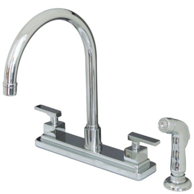 Kingston Brass Executive Two-Handle 4-Hole 8" Centerset Kitchen Faucet with Side Sprayer