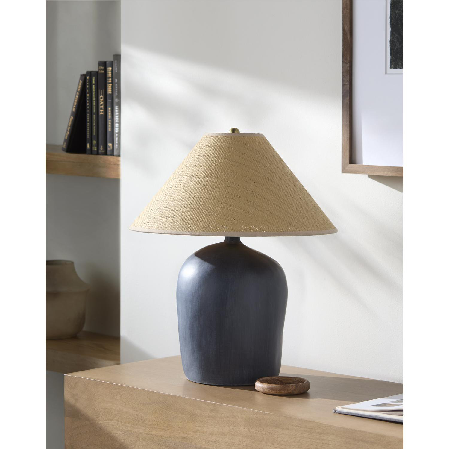 Danica Ceramic Table Lamp, Black, Rattan Empire