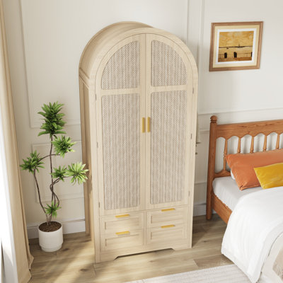 Modern Wardrobe with Curved Doors, Hanging Rail and Drawers for Bedrooms and Entryways