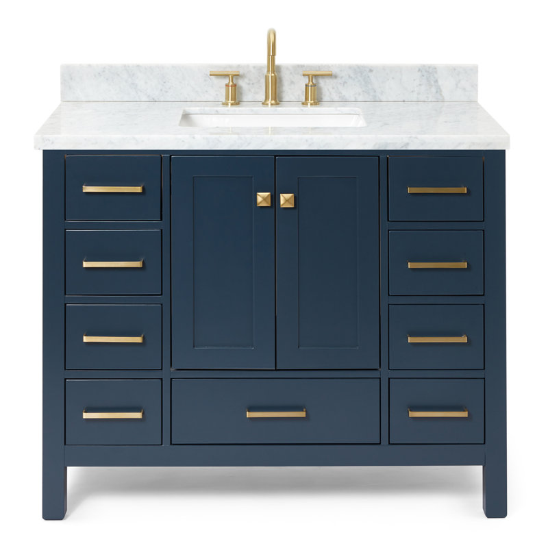 Ensemble de meuble-lavabo simple 43 po Cambridge, Bleu minuit / laiton satiné, null