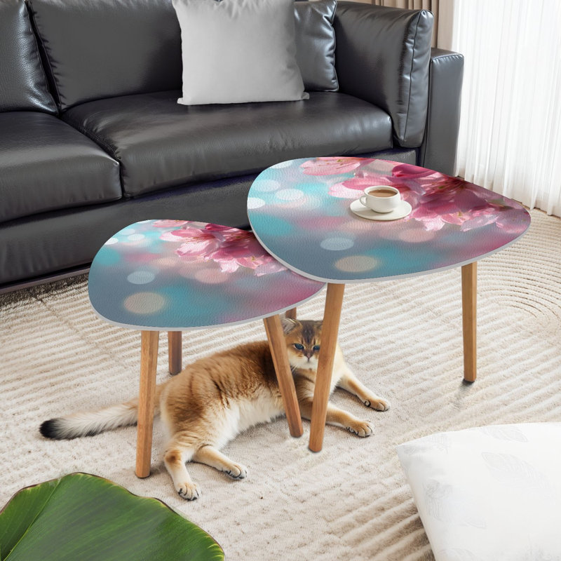 Ensemble de 2 tables d'appoint en cerisier Triangle