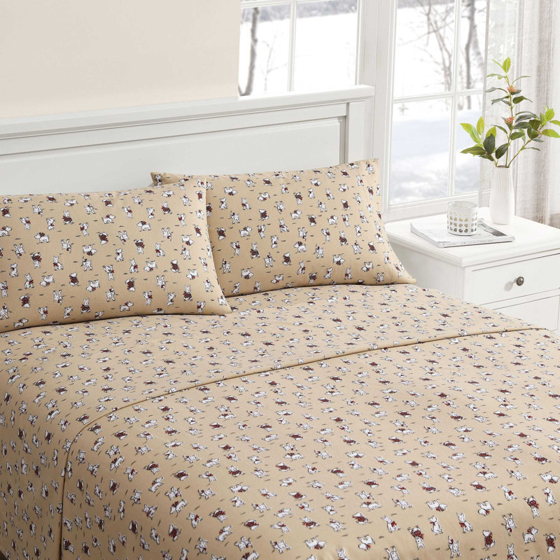 Ensemble de draps en flanelle de coton brossé, Ensemble de draps pour grand lit avec 2 taies d'or, Orange Le Fleur