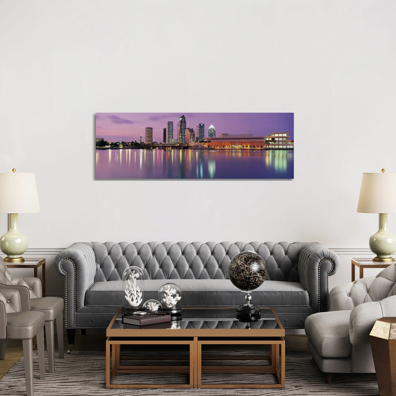Tampa Panoramic Skyline Cityscape (Dusk) 1 Piece Wrapped Canvas Panoramic Wall Art, 152.4 cm H x 50.8 cm W x 3.175 cm D