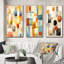 Retro Cubist Abstract Retro Composition - Modern Midcentury Art Set Of 3 Pieces-407159984-407159986