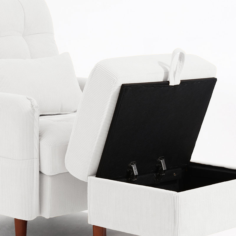 Upholstered Armchair with Footstool, White