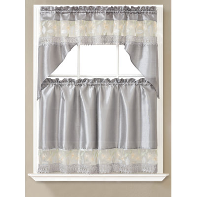 Shyler Embroidered Leaves Kitchen Curtain Set