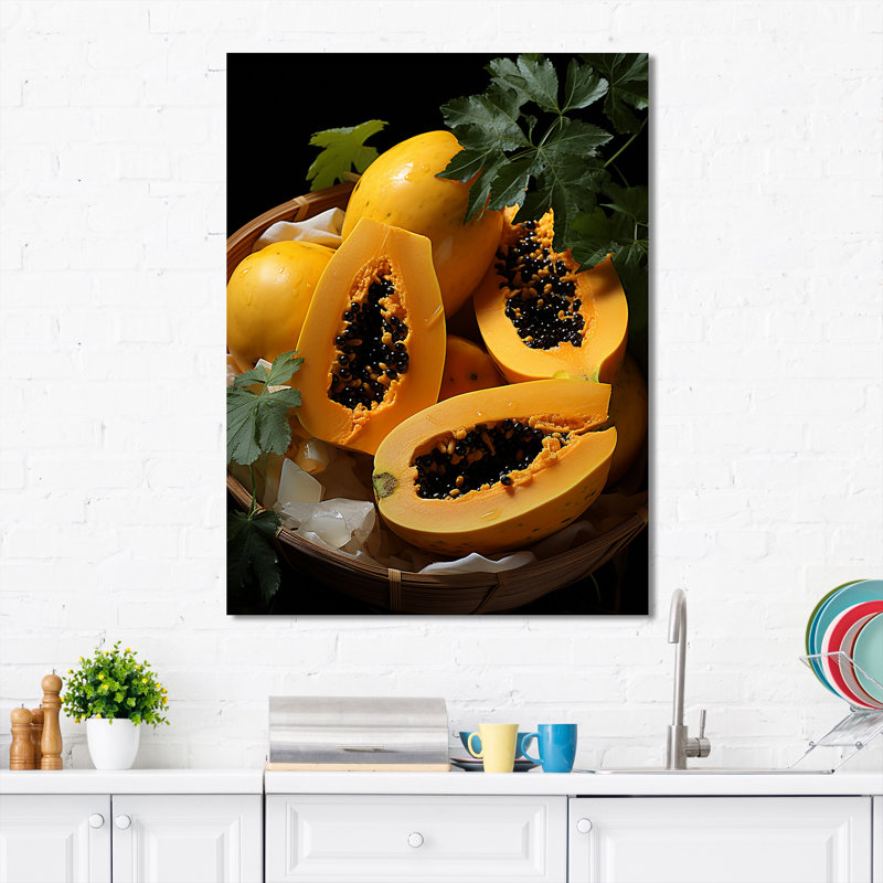 «Harvest Hues Papaya Fruit Perfection II», art mural fruits, H 40 po x l 30 po x P 1,5 po