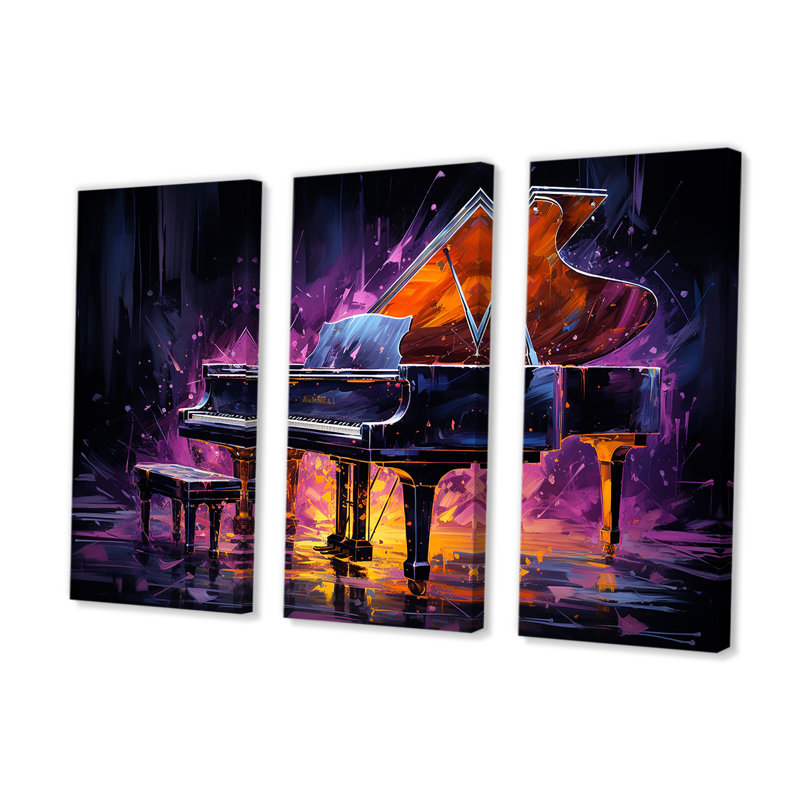 «Purple Piano Neon Nocturne», ensemble d'art mural sur toile, H 40 po x l 60 po x P 1 po