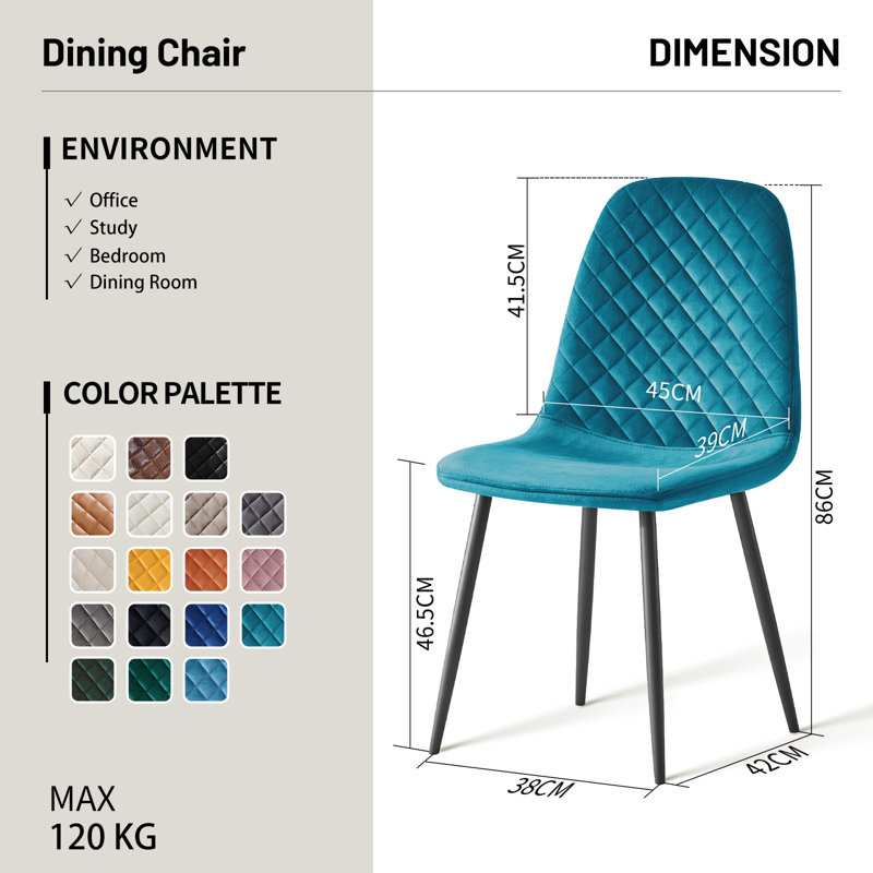 Brienna Velvet Upholstered Armless Dining Chair, Black, Dark Teal Velvet