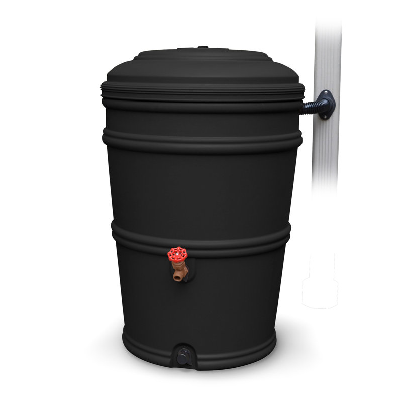 EarthMindedConsumerProducts 45 Gallons Plastic Drainable Planter Rain Barrel and Hose, Recycled Black