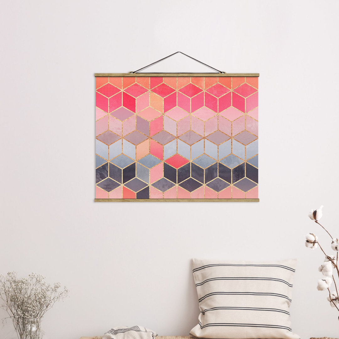 Stoffbild Colourful Pastel Golden Geometry von Elisabeth Fredriksson