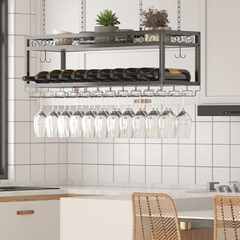 Wine Bottle & Glass Rack Black