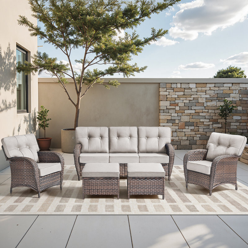 5-Piece Patio Furniture Set, All-Weather Outdoor Seating Set With Club Chairs, Beige