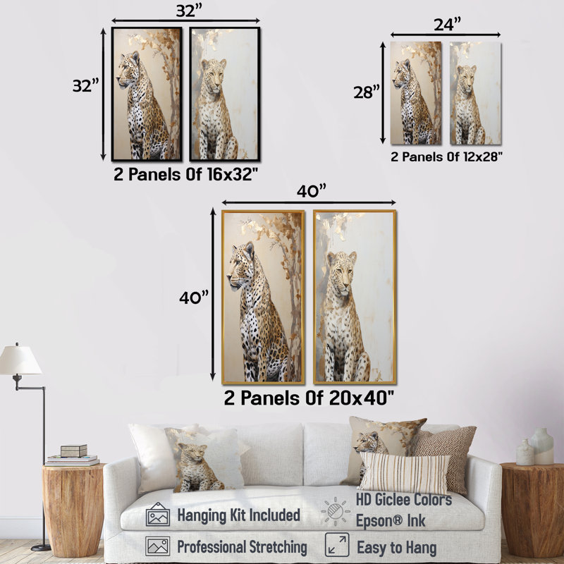 «Cheetahs Fleetage Moments» - ensemble de 2 reproductions d'art sur toile guépard, H 32 po x l 33 po, Encadrement brun