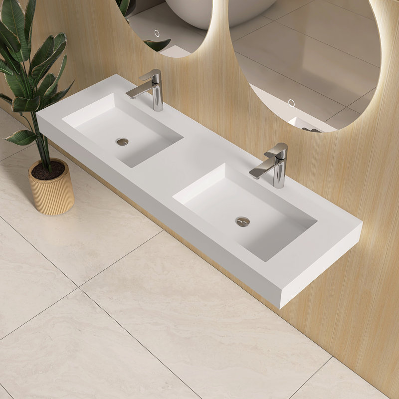 59'' Wall Mounted Bathroom Sink Solid Surface Sink, White