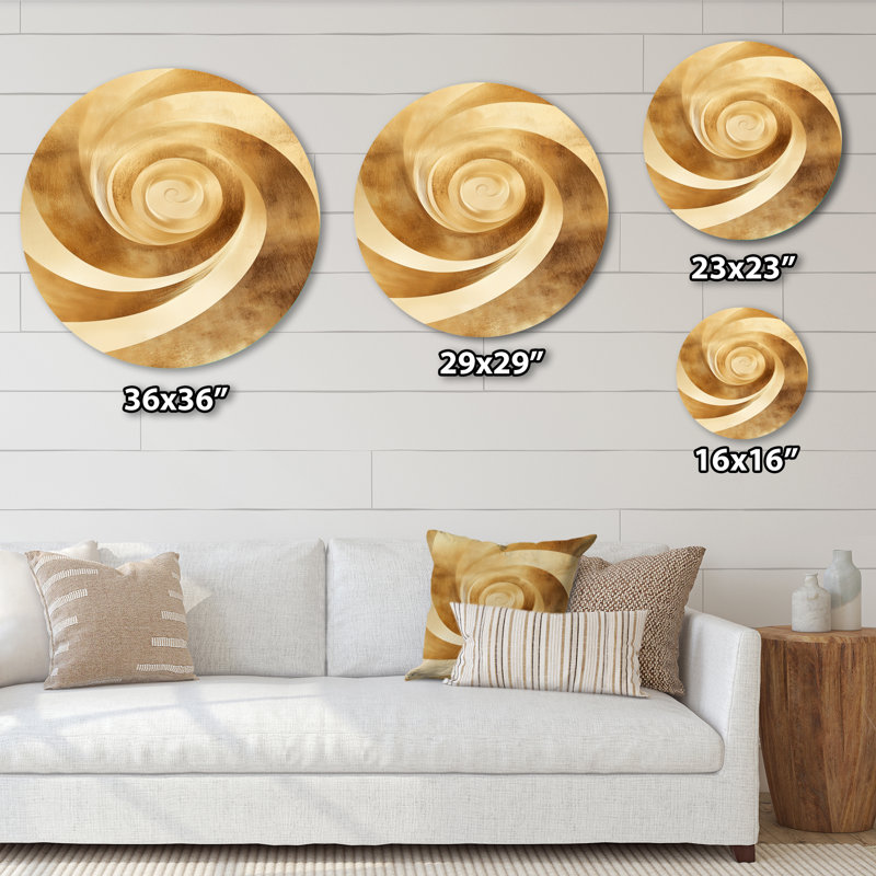 «Gold Spiral Flow» - art mural rond en spirale abstraite, L 23 po x H 23 po