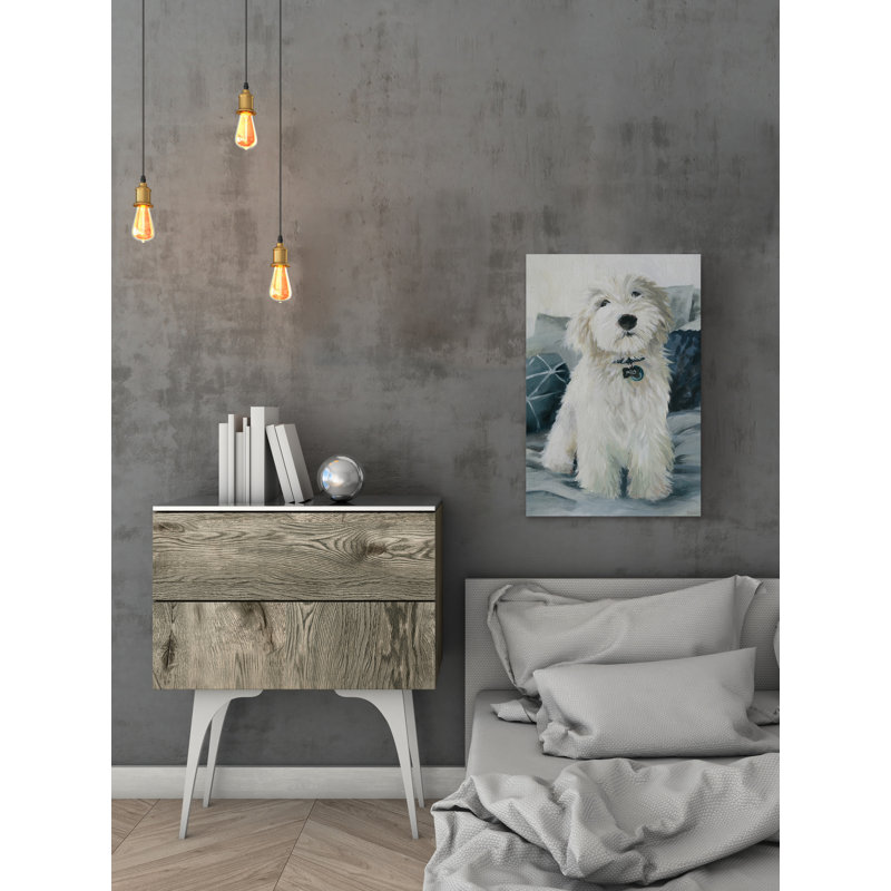 White Furry Friend by Parvez Taj - Wrapped Canvas Painting, 30 cm H x 20 cm W x 4 cm D