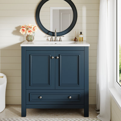  30" Solid Wood Frame Freestanding Bathroom Vanity with Sink, Door Organizer