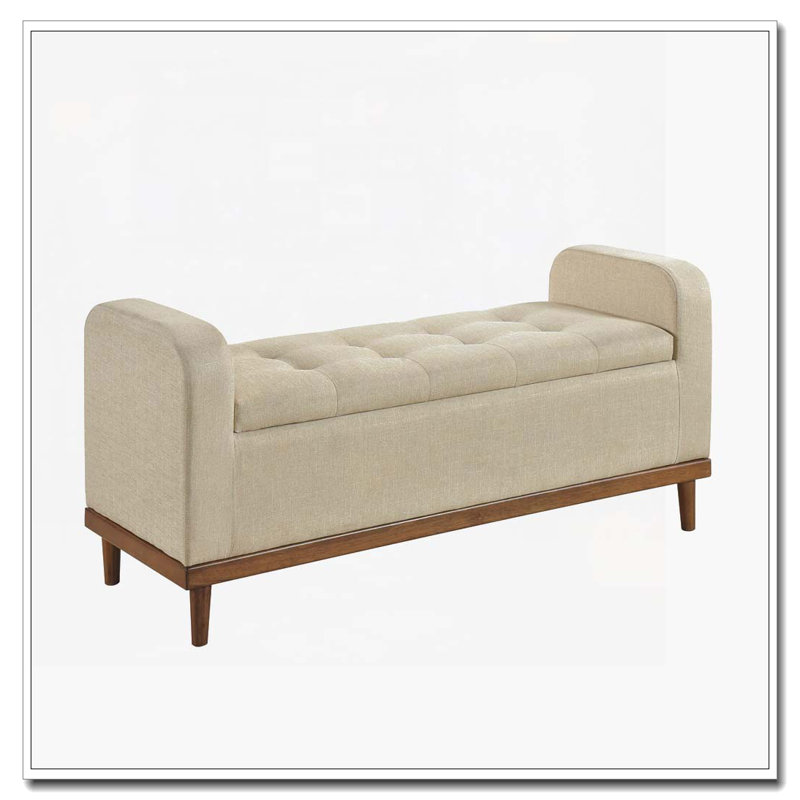 Banc de rangement capitonné et capitonné, Marron clair