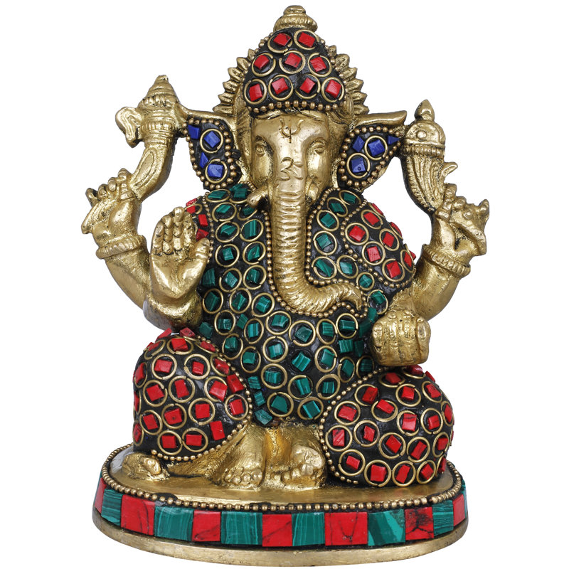 Petite figurine Ganesha incrustée en laiton