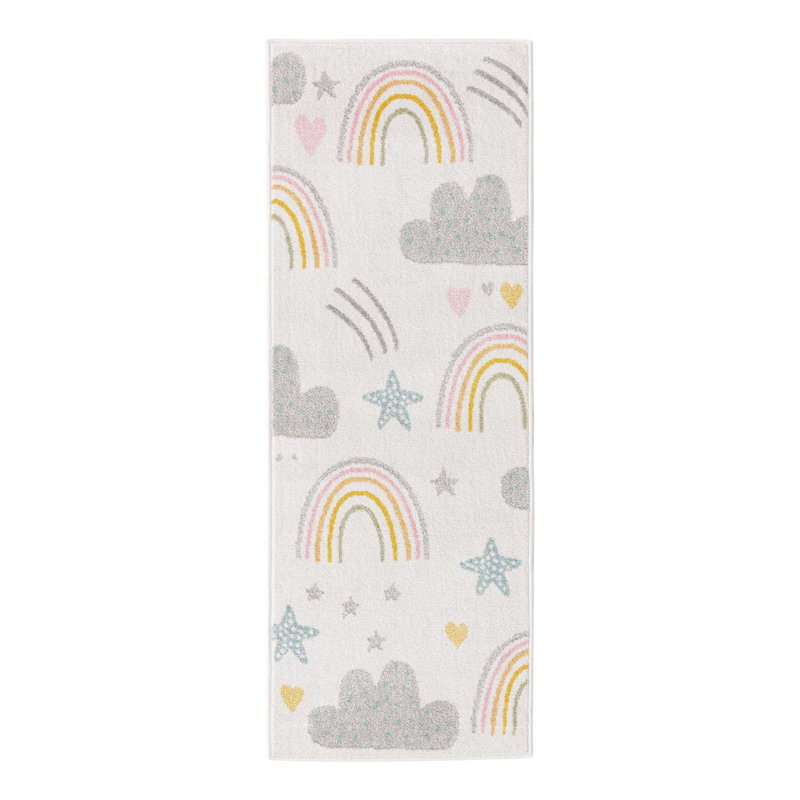 Tapis pour enfant Whimsy, Tapis de couloir 2 pi 2 po x 6 pi, Bleu / jaune / crème