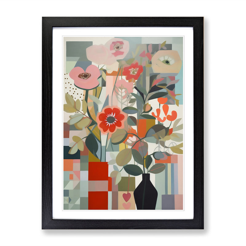 FRM-V0523-942X Flowers Orphism Design Vol.7 - Print, 64cm H x 46cm W x 2cm D, Black