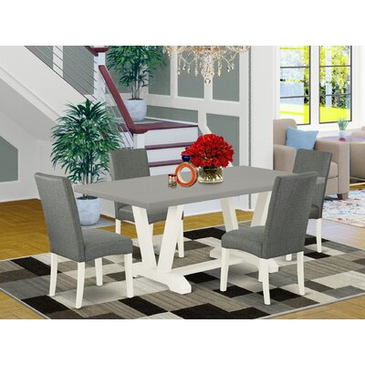 Ainar 5-Pc Modern Dining Set - 4 Kitchen Chairs And 1 Modern Rectangular Cement Dining Room Table With High Chair Back - Linen White Finish -  Winston Porter, 53EFB5A94A1C4FDC80D5C73E80DFC676