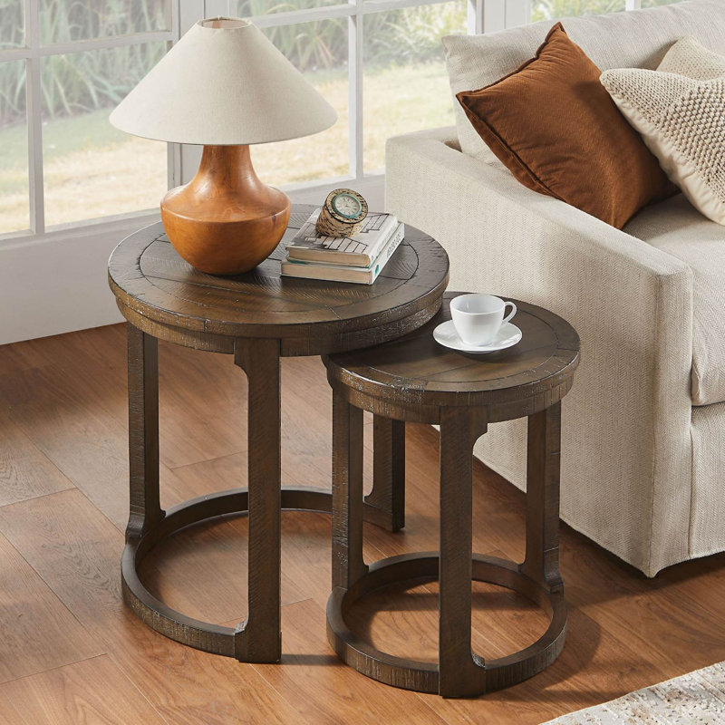 24" Round Nesting Coffee Table Set Of 2, Dark Brown