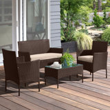 Masaki 4-Piece Patio Furniture Set - Rattan Outdoor Couch, 2 Patio Chairs, and Table Combo - Cushioned Deck, Pool, or Porch Furniture by Lavish Home
