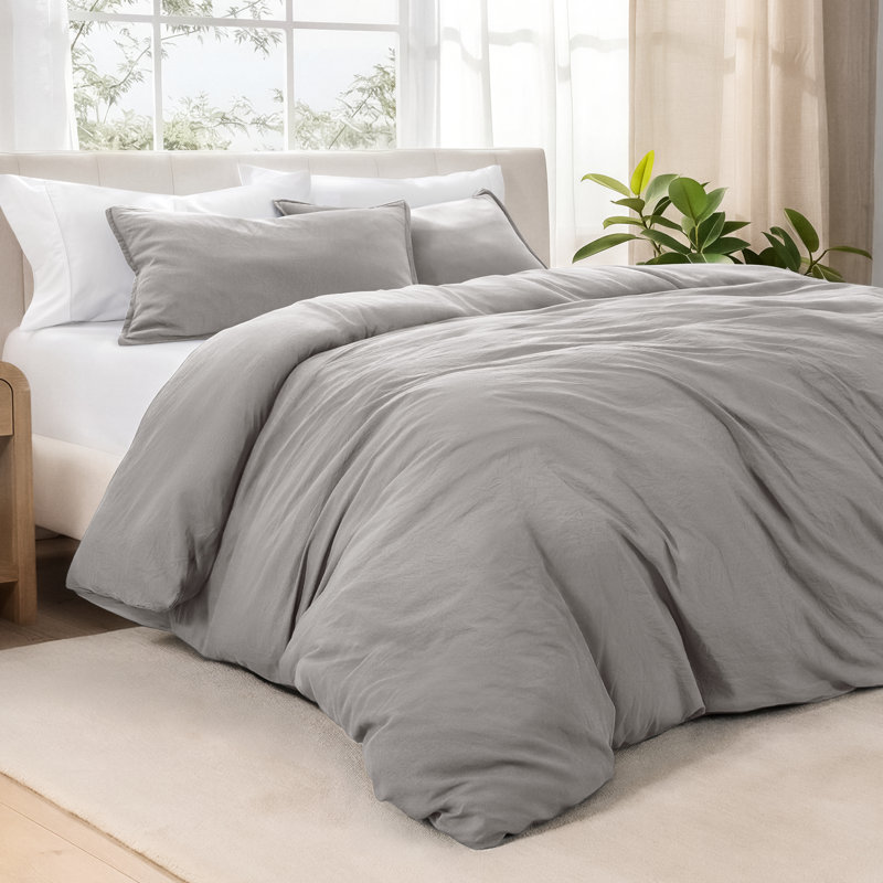 Washed Microfiber Duvet Cover Set, Twin/Twin XL Duvet Cover + 1 Standard Shams, Frost Gray