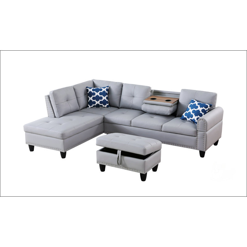 Canapé modulaire en similicuir avec repose-pieds