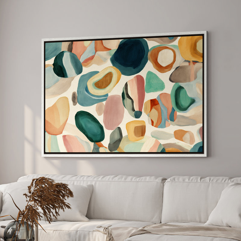 Framed Canvas Wall Art - Colourful Abstract Pebble Shapes in Neutral Tones - 16"x24", 24"x36", H 16 po x l 24 po, Blanc
