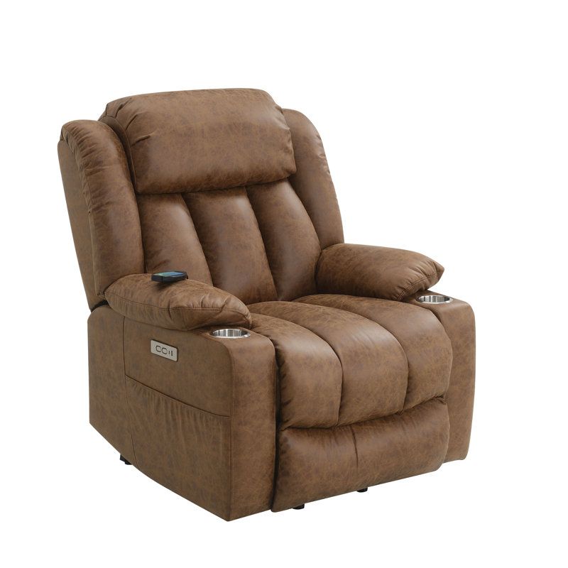 Fauteuil inclinable électrique en cuir brun avec fonction de levage, de chauffage et de massage