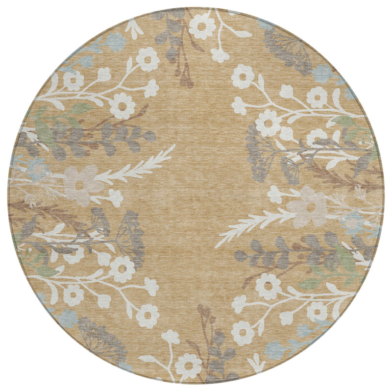 Machine Washable Indoor/Outdoor Bourkelands ACN2334 Floral Rug, Round 8'